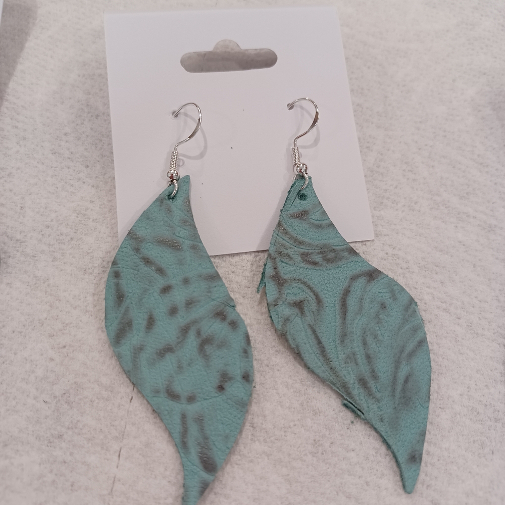 Elegant Teal Leaf Earrings
